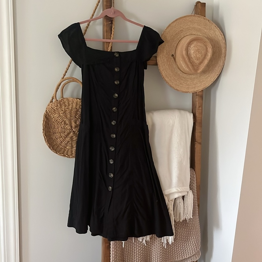Anthropologie Black Oahu Linen Blend Dress 4P